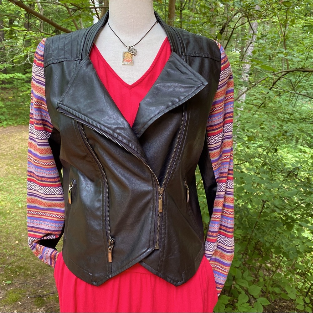 Cool Pleather Jacket with multicoloured sleeves